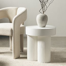 Konferenčný stolík Salerno 45 cm, okrúhly, biely, s drážkovaním