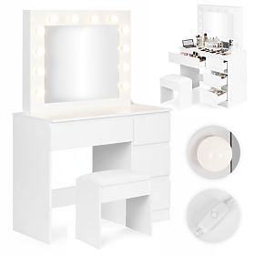 Kozmetický toaletný stolík so zrkadlom a LED osvetlením 4 zásuvky taburet ModernHome