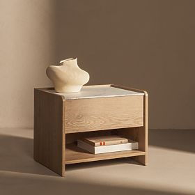 Nočný stolík Tanami Dub Cremona Torro, Mramor Crystal, zaoblený