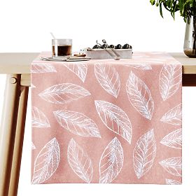 Obrus CALM farba púdrovo ružová tlačený rastlinný motív klasický štýl 40x140 ameliahome