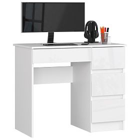 POČÍTAČOVÝ STÔL A-7 90 cm PRAVÝ PK BIELY / BIELY LESK