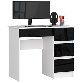 POČÍTAČOVÝ STÔL A-7 90 cm PRAVÝ PK BIELY / ČIERNY LESK