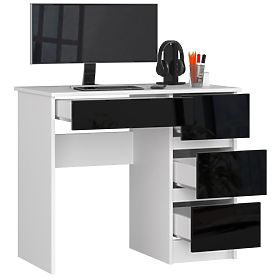 POČÍTAČOVÝ STÔL A-7 90 cm PRAVÝ PK BIELY / ČIERNY LESK