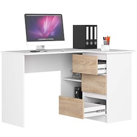 ROHOVÝ STÔL B16 124 cm PRAVÝ 3 ZÁSUVKY PK BIELA / SONOMA