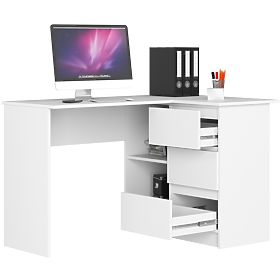 ROHOVÝ STÔL B16 124 cm PRAVÝ 3 ZÁSUVKY PK BIELY