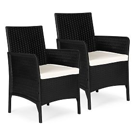 Sada 2x záhradné kreslo s vankúšom, sada stoličiek na balkón, terasu, záhradu čierna MultiGarden, MultiGarden