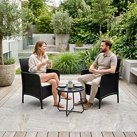Sada 2x záhradné kreslo s vankúšom, sada stoličiek na balkón, terasu, záhradu čierna MultiGarden, MultiGarden