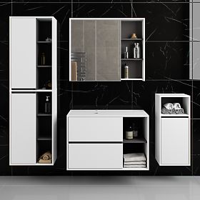 SADA ZÁVESNÉHO KÚPEĽŇOVÉHO NÁBYTKU S OTVORMI VAMI BIELA / GRAFITOVÁ SIVÁ