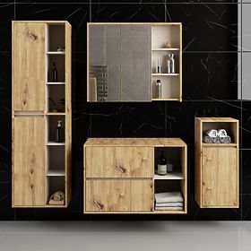 SADA ZÁVESNÉHO KÚPEĽŇOVÉHO NÁBYTKU S OTVORMI VAMI DUB ARTISAN / KAŠMÍR