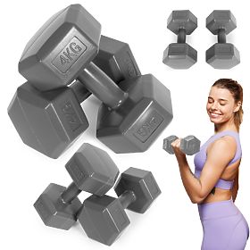 Šesťhranné činky sada 2x4 kg závažia na cvičenie fitness sivé ModernHome, MODERNHOME
