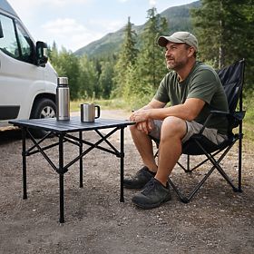 Skladací turistický stôl 53x55 cm kempingový s taškou čierny MultiGarden, MultiGarden