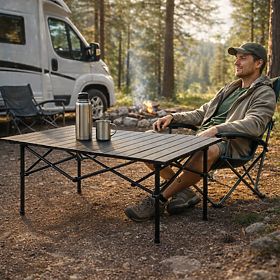 Skladací turistický stôl 95x55 cm kempingový s taškou čierny MultiGarden