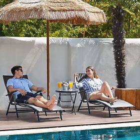 Skladacie záhradné plážové ležadlo s nastaviteľným operadlom, oceľová konštrukcia, sivé MultiGarden