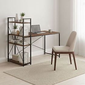 Školský počítačový stôl 120x60 cm s regálom a 3 policami tmavý orech loft ModernHome, MODERNHOME