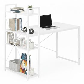 Školský počítačový stôl 120x60 cm s regálom s 3 policami biely ModernHome, MODERNHOME
