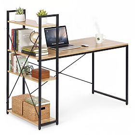 Školský počítačový stôl 120x60 cm s regálom s 3 policami loft svetlý dub ModernHome, MODERNHOME