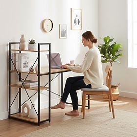 Školský počítačový stôl 120x60 cm s regálom s 3 policami loft svetlý dub ModernHome, MODERNHOME