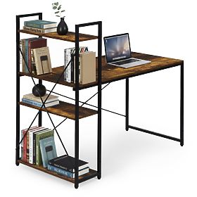 Školský počítačový stôl 120x60 cm s regálom s 3 policami, starožitný orech, loft ModernHome, MODERNHOME