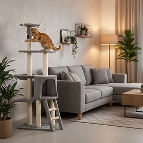 Škrabadlo pre mačku pelech stĺpik veža na škrabanie domček 134 cm sivé Petsi