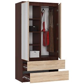 SKRIŇA S 90 cm 2 DVERE 2 ZÁSUVKY 2 ZRKADLÁ PK WENGE / SONOMA