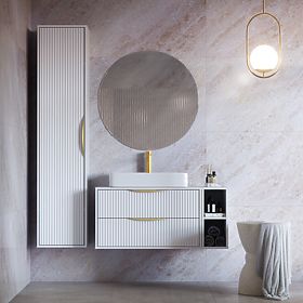 Skrinka pod umývadlo na dosku Avila 2.0, 80 cm, drážkovaná, zlaté úchyty, biela, lectus