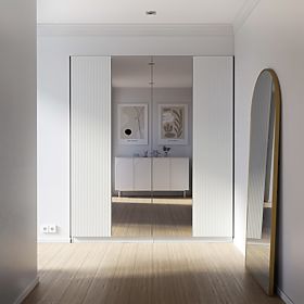 Štvordverová skriňa Neroli, jednoduché drážky/zrkadlo, biela, lectus