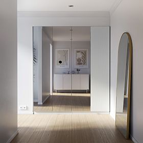 Štvordverová skriňa Neroli, zrkadlo/jednoduché drážky, biela, lectus