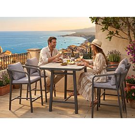 Súprava záhradného nábytku (4 barové stoličky + vysoký stôl) BREZZA sivá