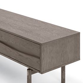 TV skrinka Quadri so zásuvkami, masívne dubové drevo, dyha, espresso hnedá