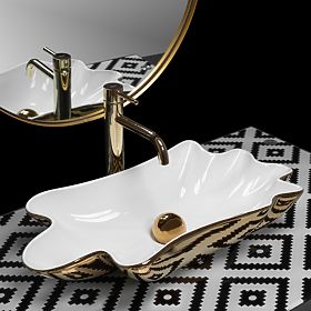 Umyvadlo REA Sea Infinity Gold/Biela + Zátka