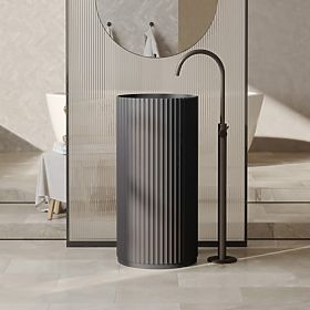 Voľne stojace umývadlo Ciriola, kompozitné, 45x90 cm, tmavosivé, ryhované