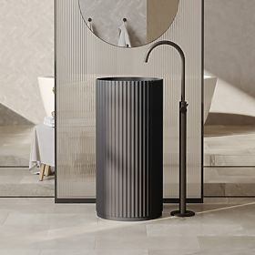 Voľne stojace umývadlo Ciriola, kompozitné, 45x90 cm, tmavosivé, ryhované