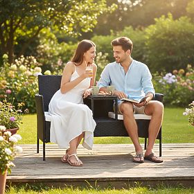 Záhradná lavica z technoratanu pohovka CORDOBA čierna s béžovými vankúšmi