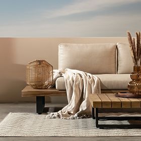 Záhradná rohová sedačka so stolíkom Borgo, akáciové drevo FSC, teakový vzhľad, béžová