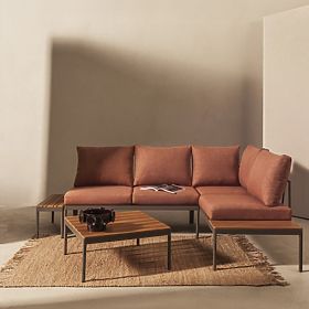 Záhradná rohová sedačka so stolíkom Lugi, polywood, moka/sivá