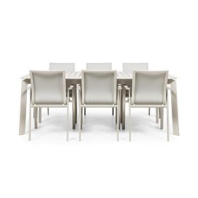 Záhradný set Canelli, rozkladací stôl 205-286 cm + 6 stoličiek, hliníkový, svetlo béžový