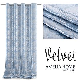 Záves SILVERLEAVES farba svetlomodrá tlačený štýl glamour strieborné priechodky velvet 140x245 Ameli